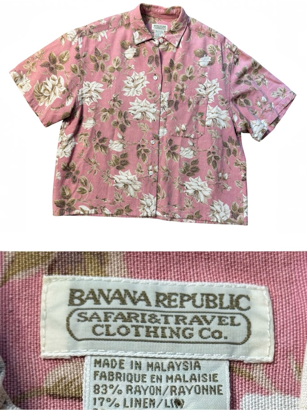 Vintage Banana Republic Safari & Travel Floral Button-Down Shirt size S